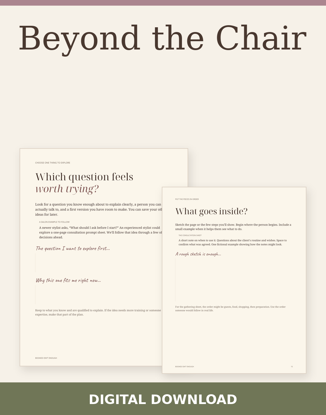 Beyond the Chair digital download with two actual included page previews.