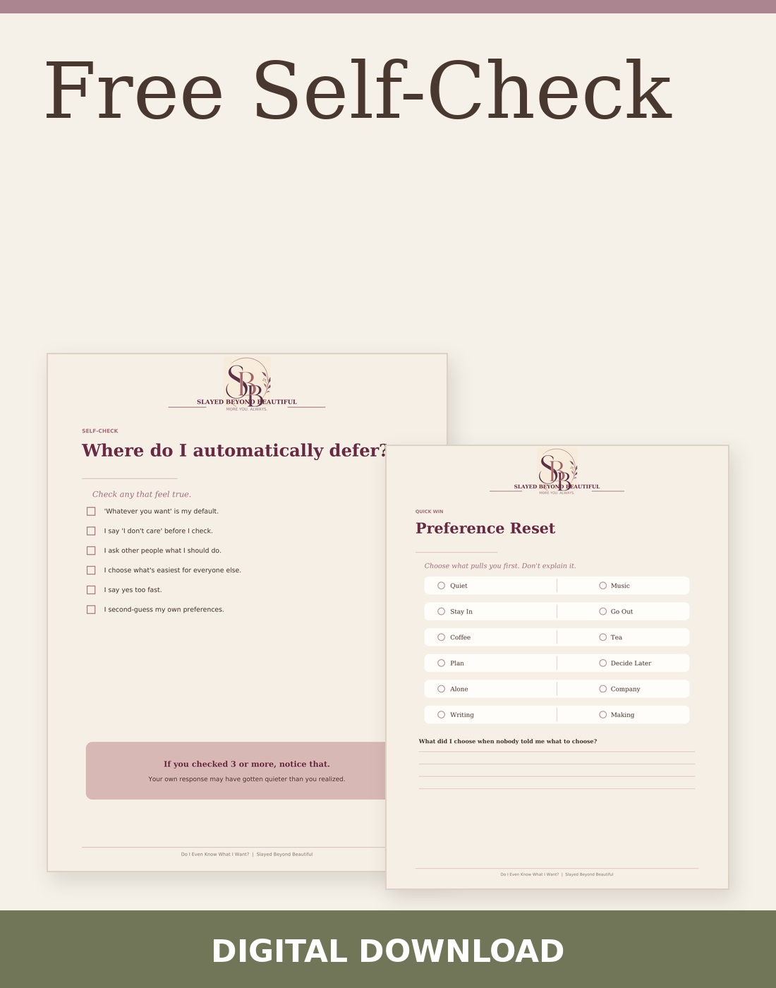 Free Self-Check digital download with two actual included page previews.