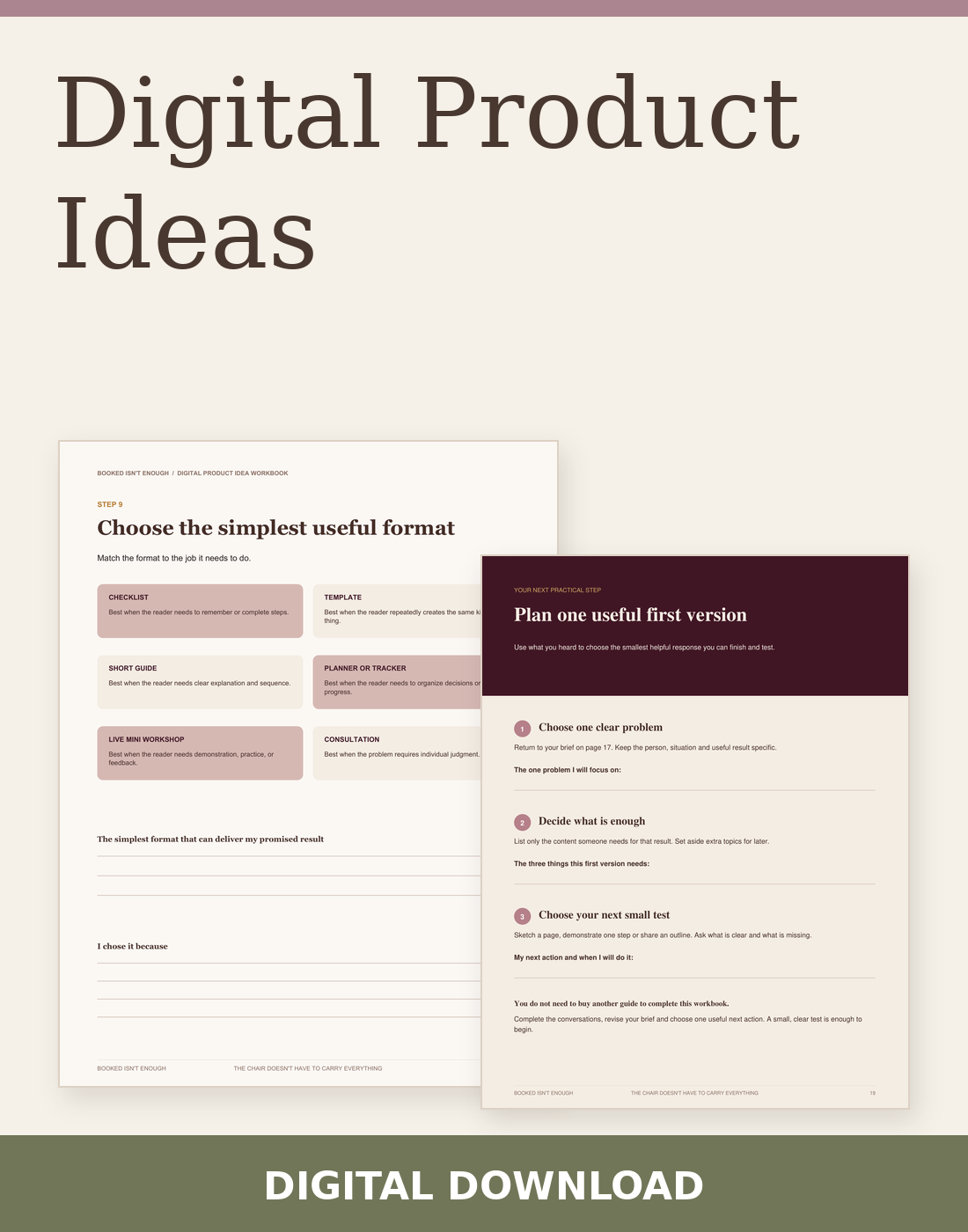 Digital Product Ideas digital download with two actual included page previews.
