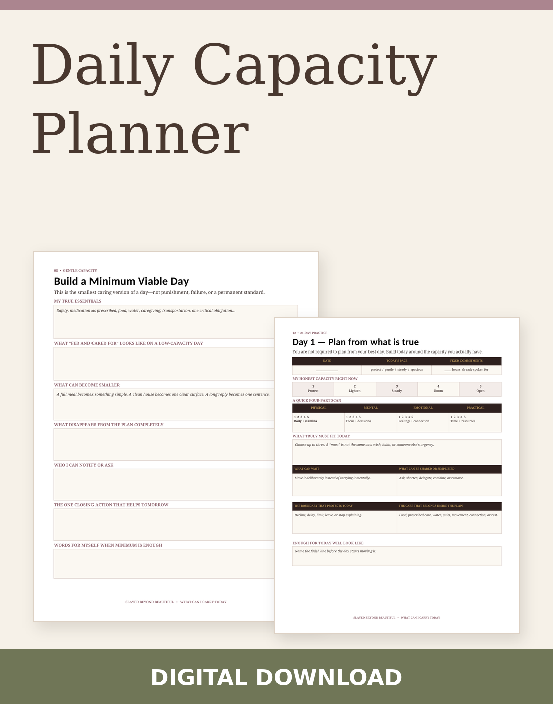 Daily Capacity Planner digital download with two actual included page previews.